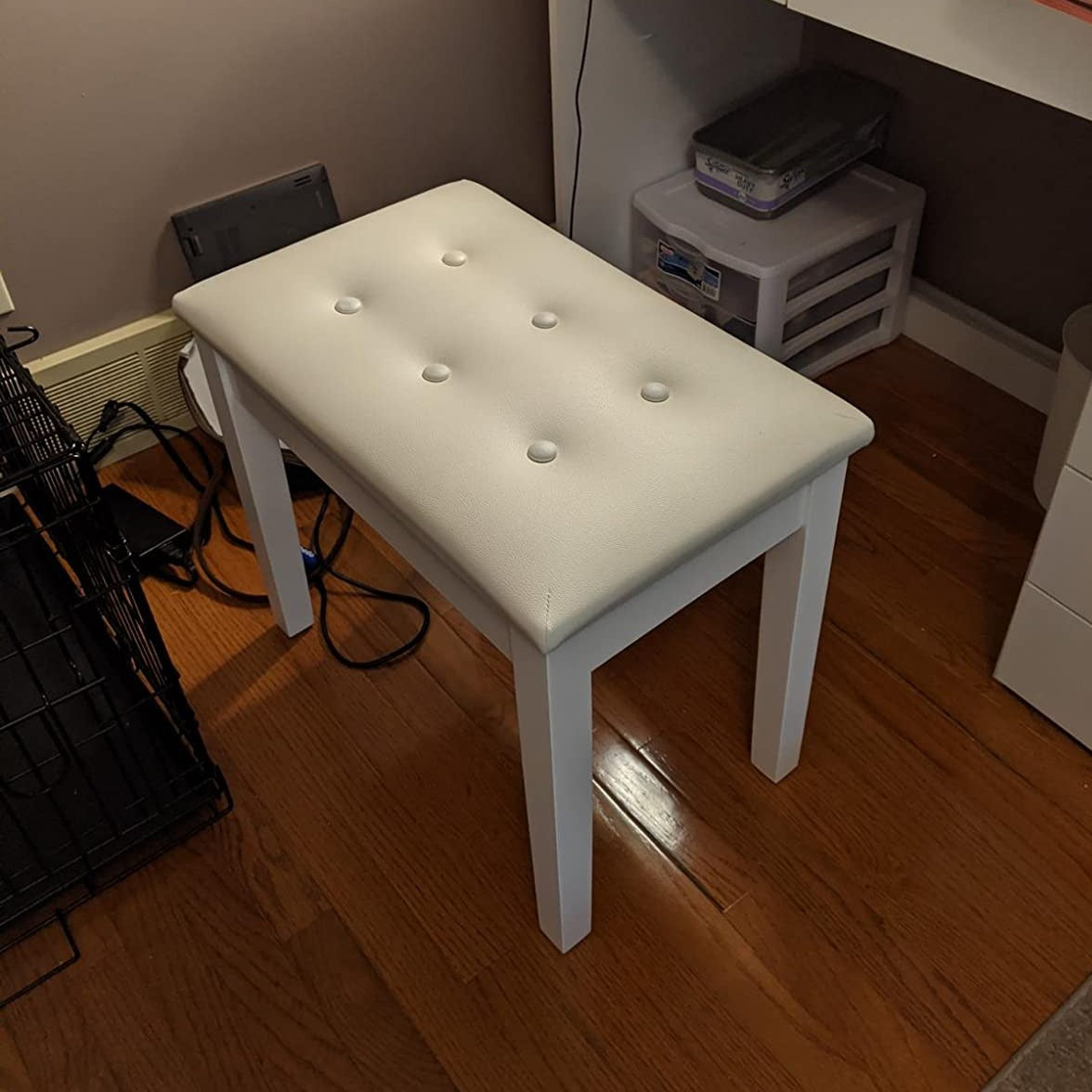 Padded Wooden Piano Vanity Bench Stool with Music Storage - HWLEXTRA 