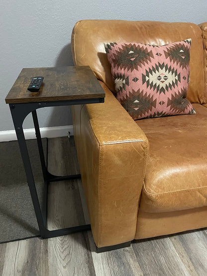 Products C-Shaped Side Table, End Table for Sofa, Couch Table with Metal Frame, Rustic Brown and Black