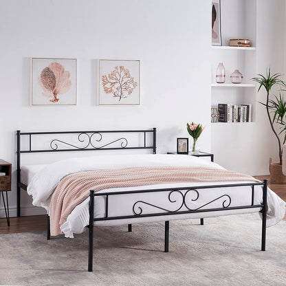 Metal Bed Frame, Mattress Foundation with Headboard & Footboard, Sturdy Steel Slat Support, No Box Spring Needed