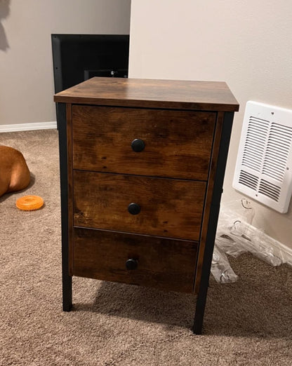 Set of 2 Nightstand, End Table with 3 Drawers and Storage Shelf, End Table