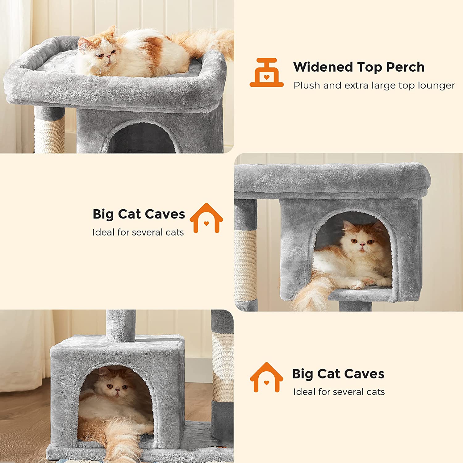 Cat Tower 2 Cozy Plush Condos and Sisal Posts - HWLEXTRA