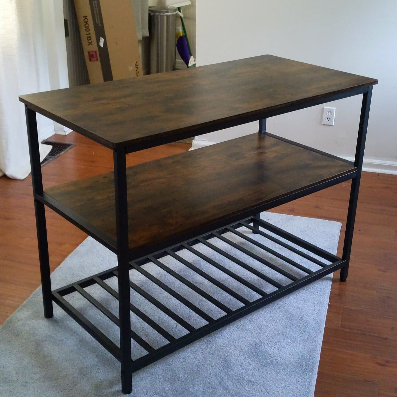 Industrial Rustic Brown 3 Shelves Kitchen Island - HWLEXTRA