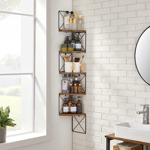 Corner Shelf Wall Mounted, Corner Bookshelf, 5-Tier Floating Wall Shelf, Easy Assembly