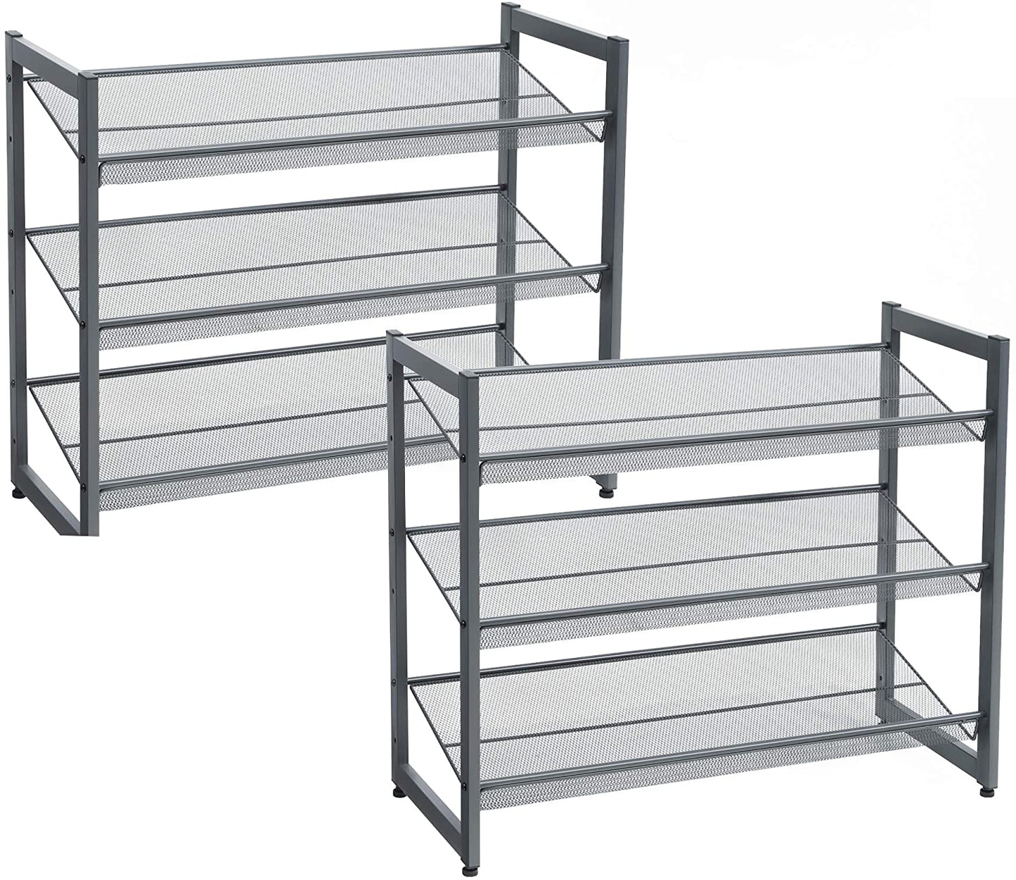 6-Tier Shoe Rack Storage, 3-Tier Shoe Racks for Closet, Set of 2, Metal Mesh, Flat or Angled Stackable Shoe Shelf Stand