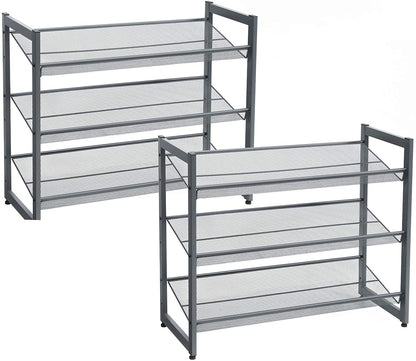 6-Tier Shoe Rack Storage, 3-Tier Shoe Racks for Closet, Set of 2, Metal Mesh, Flat or Angled Stackable Shoe Shelf Stand