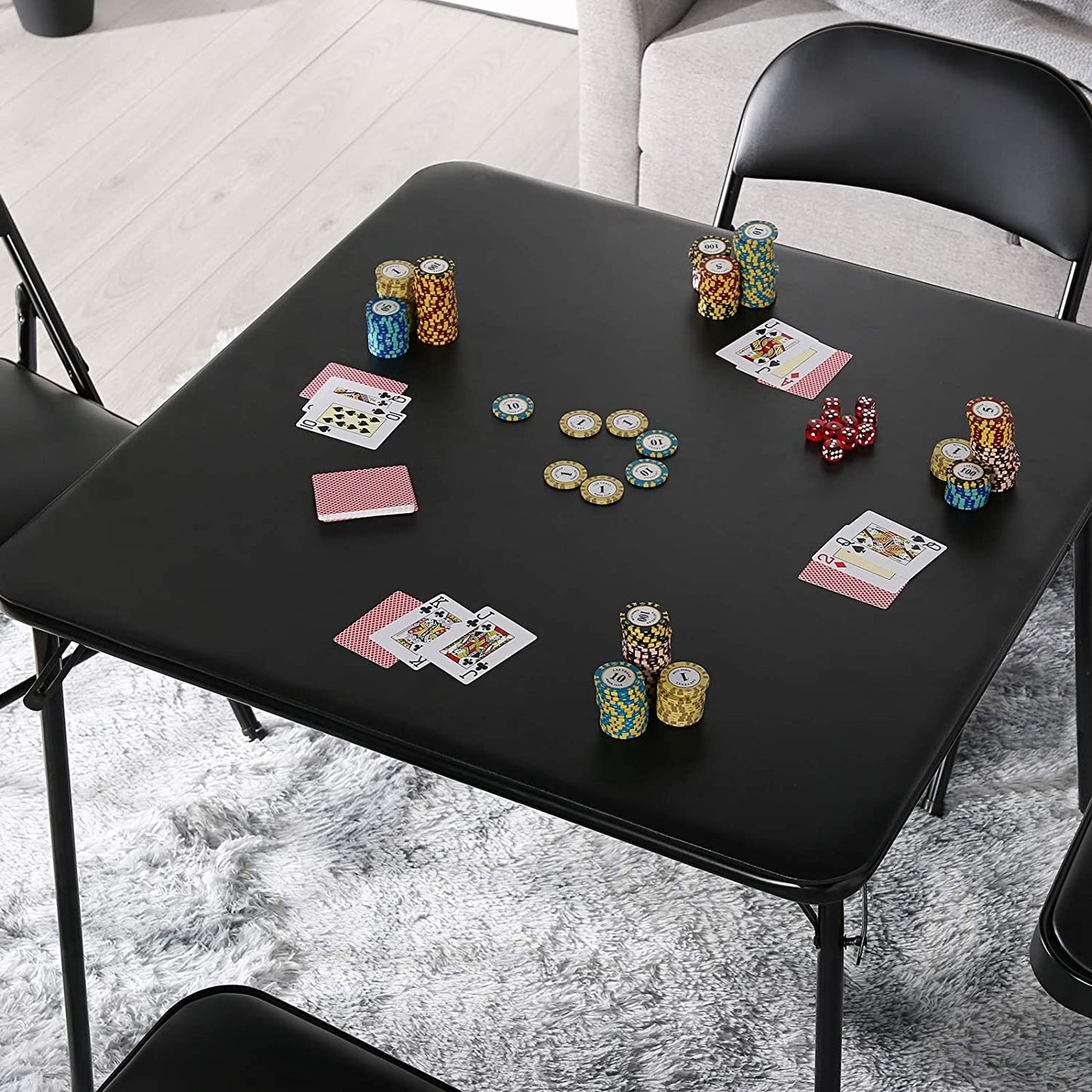Folding Portable Card Table Square with Collapsible Legs & Vinyl Upholstery