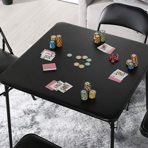 Portable Folding Card Table Square with Collapsible Legs & Vinyl Upholstery, Black