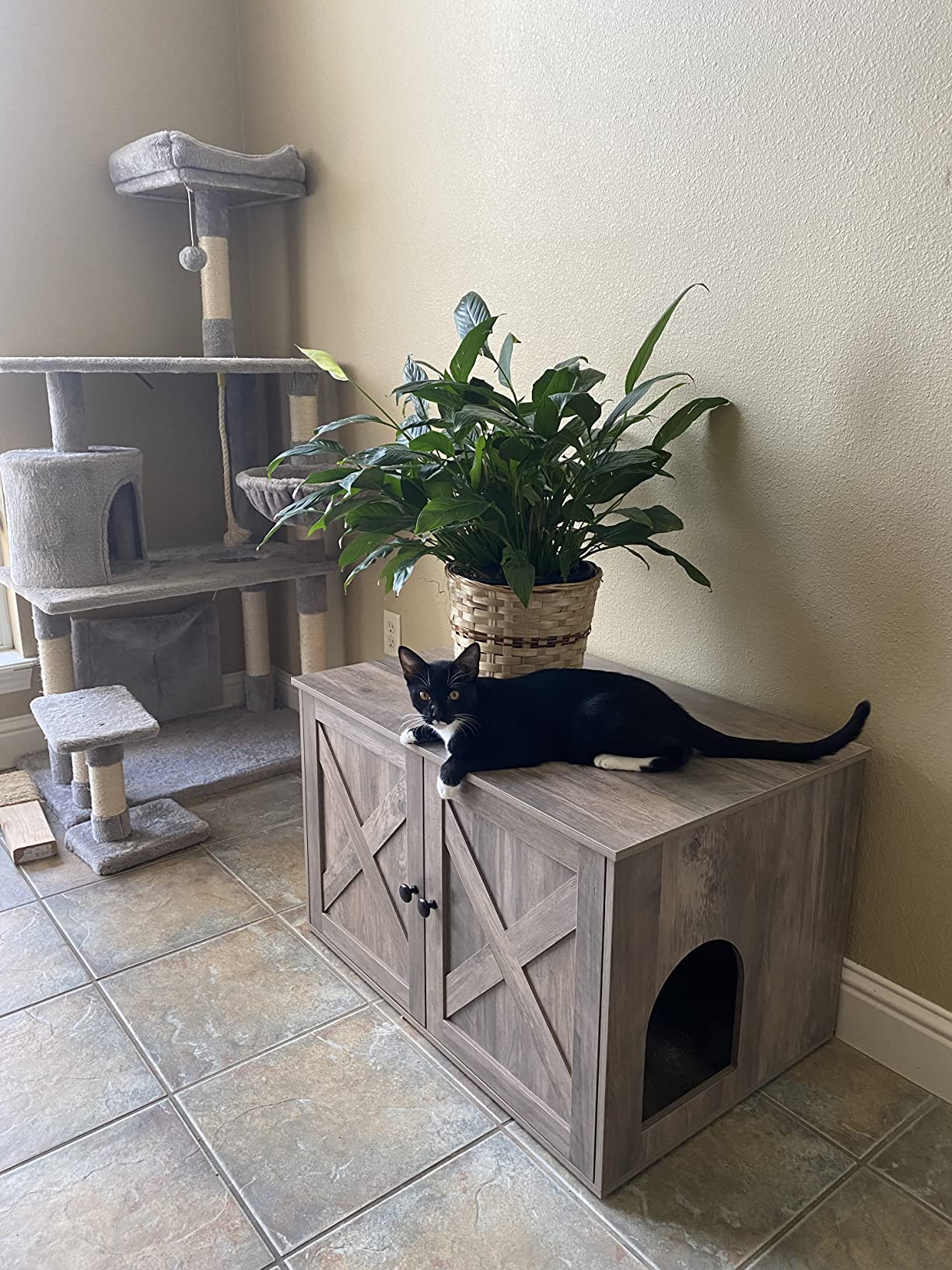 Hidden Cat Litter Box Enclosure, Wooden Cabinet Furniture, Cat Washroom with Doors