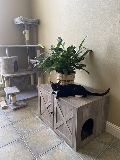 Hidden Cat Litter Box Enclosure, Wooden Cabinet Furniture, Cat Washroom with Doors
