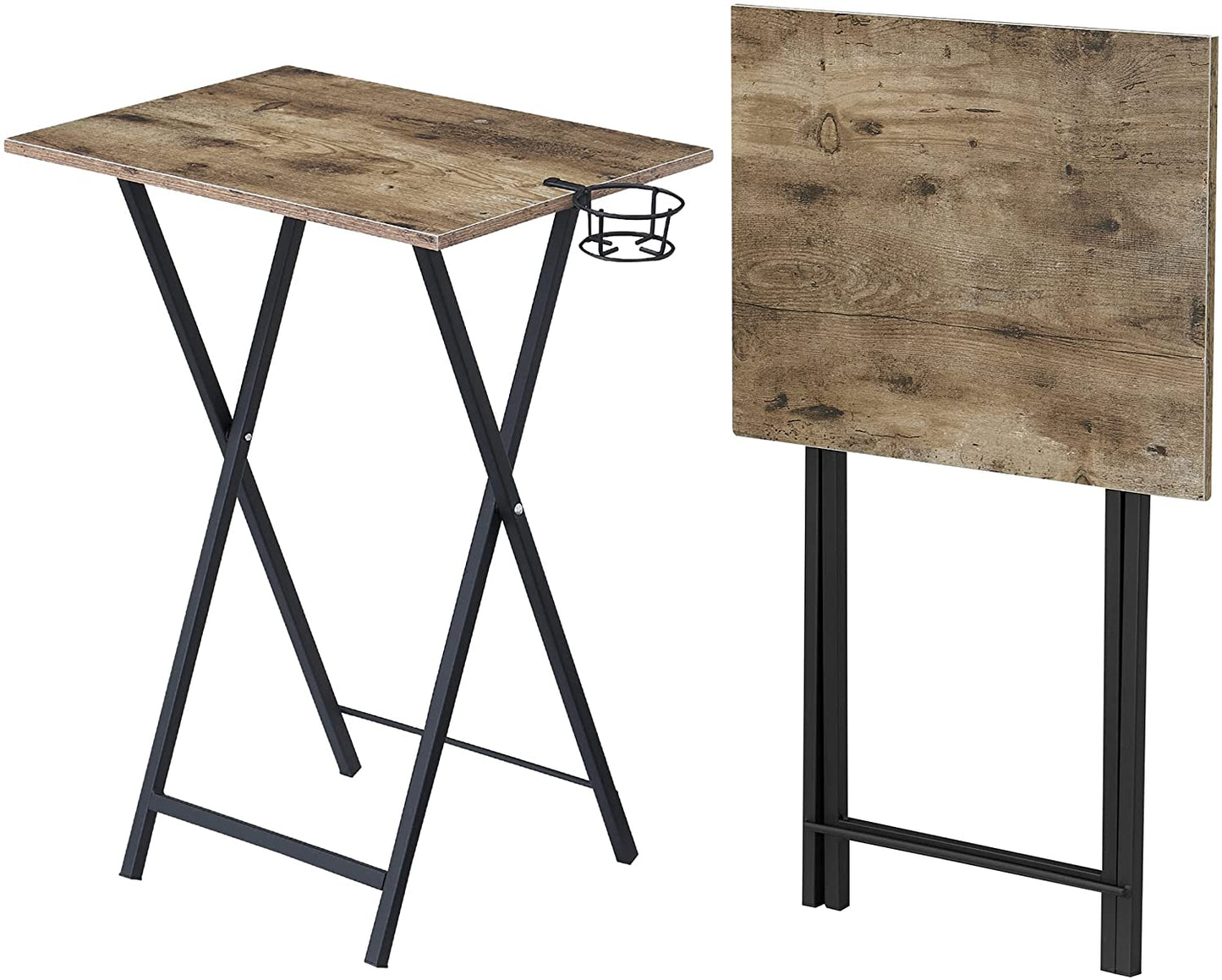 Foldable TV Tray Portable Wooden Snack Table for Livingroom, Tiny Desk, Set of 2