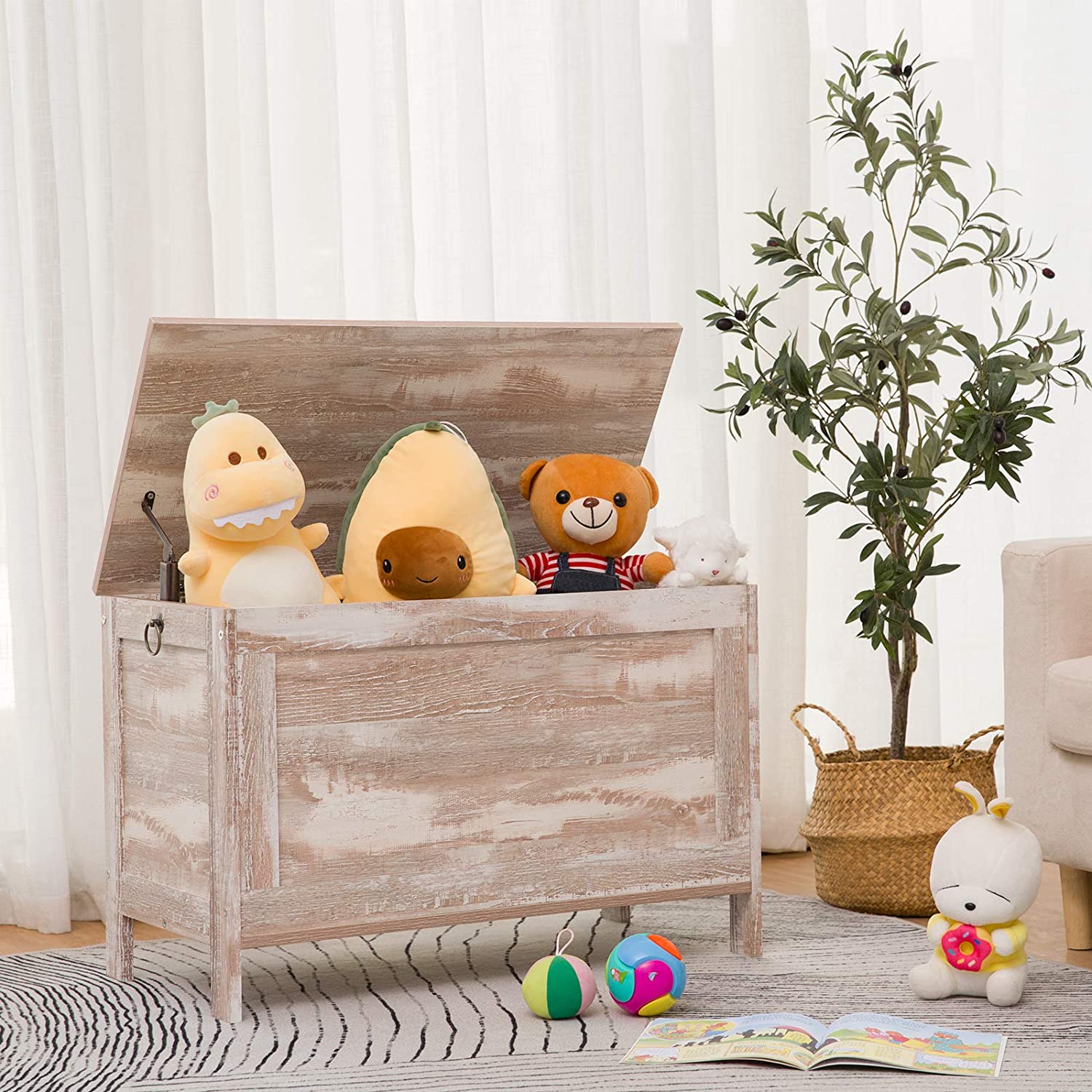 Storage Chest Sturdy Entryway Storage Bench, Wood Look Accent Furniture, Easy Assembly Oak White - HWLEXTRA 