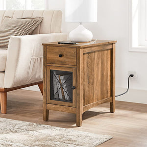 Side Table with USB Ports and Outlets, End Table with Storage, Nightstand with Charging Station