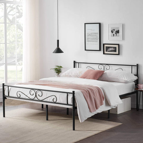 Platform Metal Bed Frame, Mattress Foundation with Headboard & Footboard