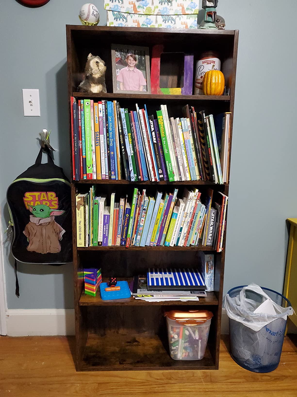 Bookshelf, Open Bookcase with Adjustable Storage Shelves, Floor Standing Unit - HWLEXTRA 