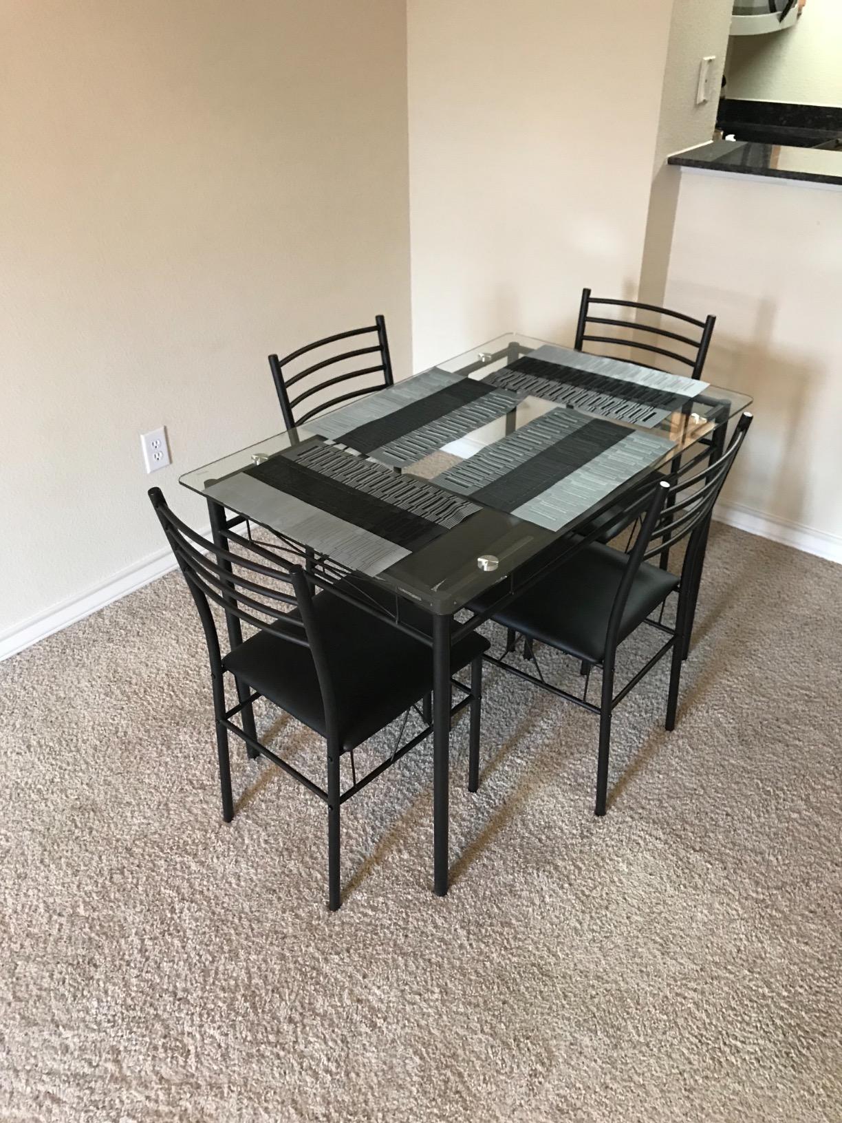Glass top Dining Table with 4 Chairs [4 Placemats Included-] Silver X-Large