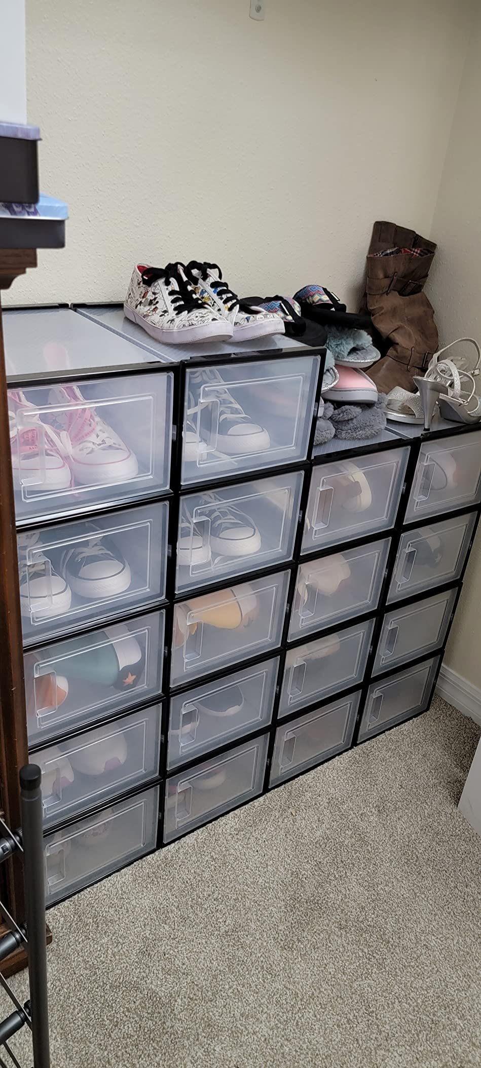 Shoe Boxes, Pack of 18 Clear Plastic Stackable Shoe Organizers, Fit up to US Size 9.5, 9.8 x 13.8 x 7.3 Inches