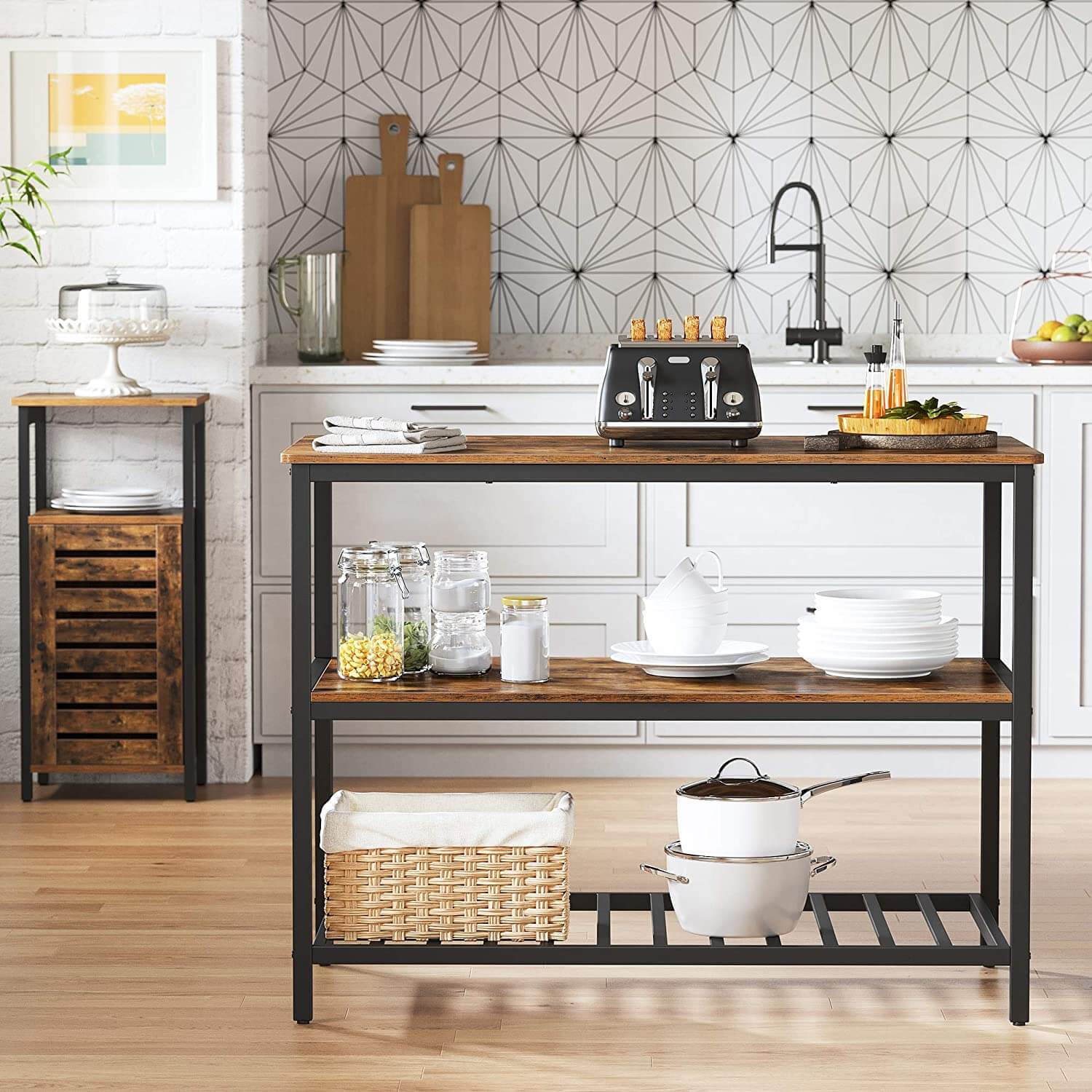 ALINRU Kitchen Island with 3 Shelves - HWLEXTRA