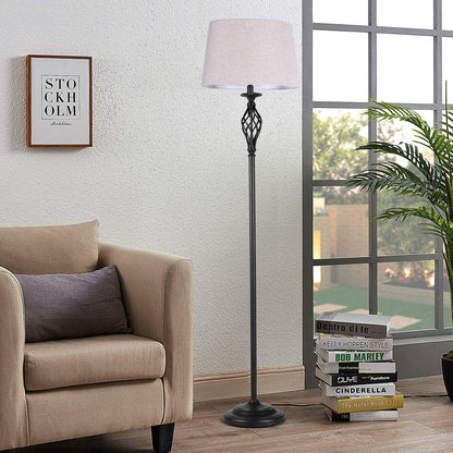 Floor Lamp with Linen Lampshade & Black lampbody Foot Pedal Switch Long-Distance Control