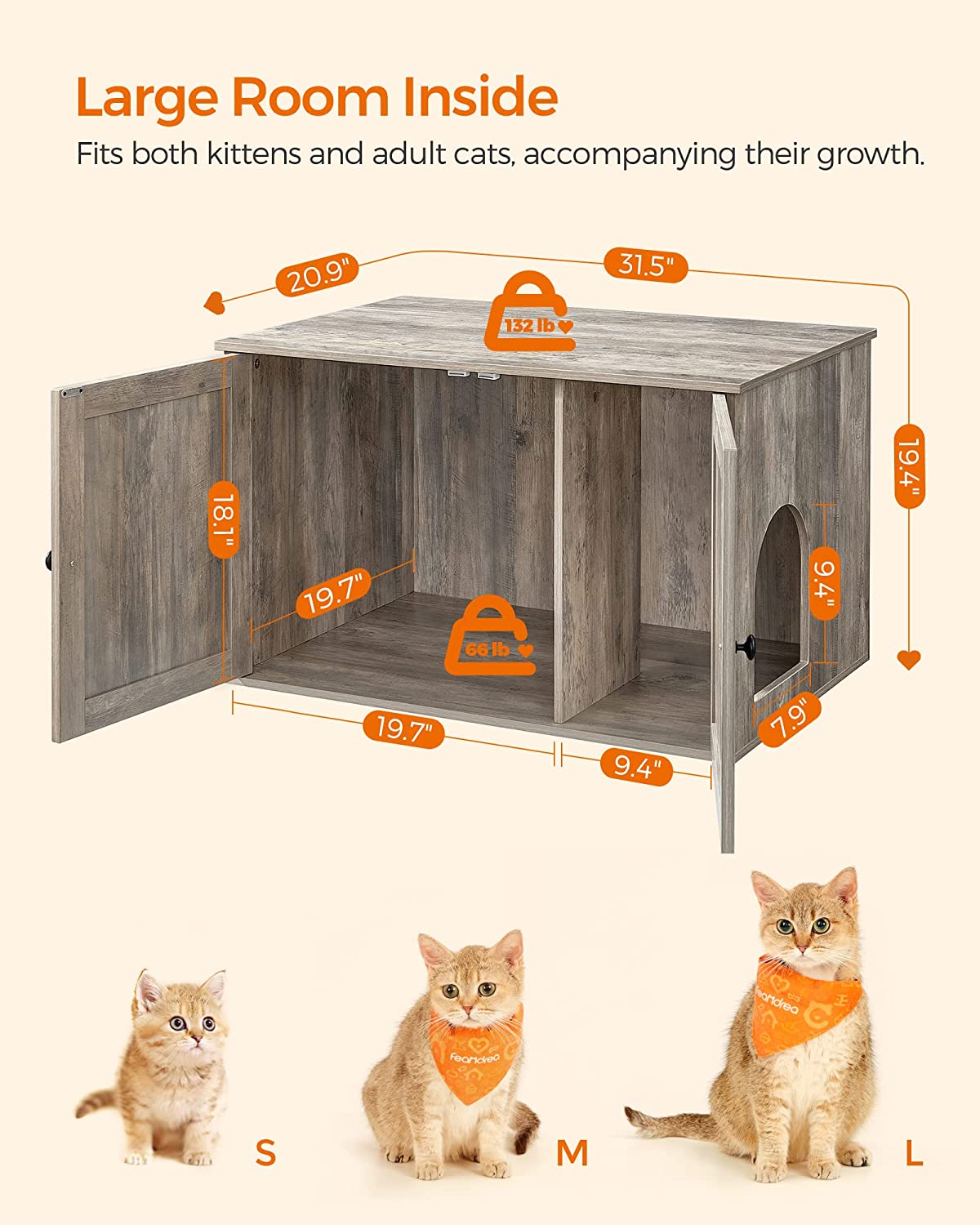 Hidden Cat Litter Box Enclosure, Wooden Cabinet Furniture, Cat Washroom with Doors