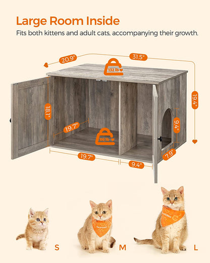 Hidden Cat Litter Box Enclosure, Wooden Cabinet Furniture, Cat Washroom with Doors