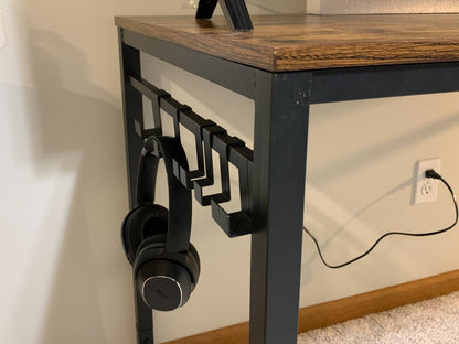 Computer Writing Desk, 47 Inch Office Study Table, Work from Home, with 8 Hooks, Metal Frame - HWLEXTRA 