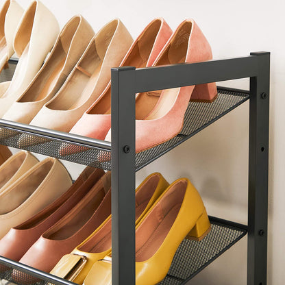 6-Tier Shoe Rack Storage, 3-Tier Shoe Racks for Closet, Set of 2, Metal Mesh, Flat or Angled Stackable Shoe Shelf Stand