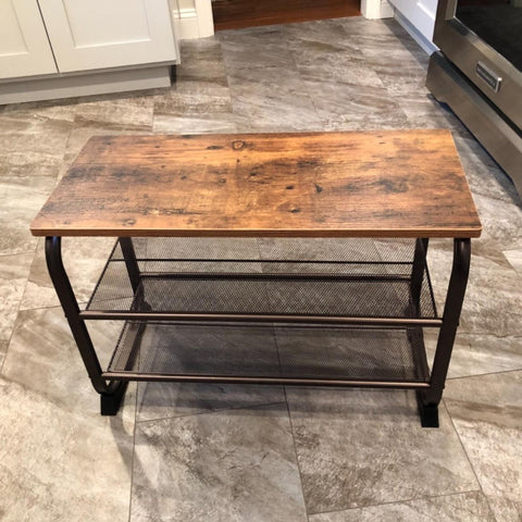 Rustic Metal Shoe Bench Rack, 3-Tier Shoe Storage Shelf for Entryway, Living Room