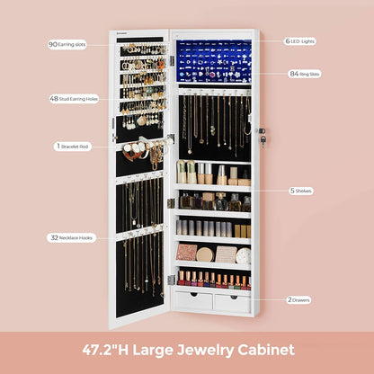 47.2" H Full Screen Mirror Jewelry Cabinet - HWLEXTRA 