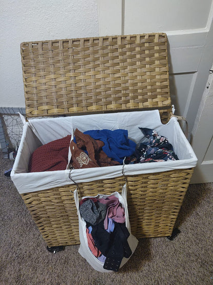 Laundry Hamper, Handwoven Laundry Basket, 140L Rattan Style with 3 Compartments - HWLEXTRA 
