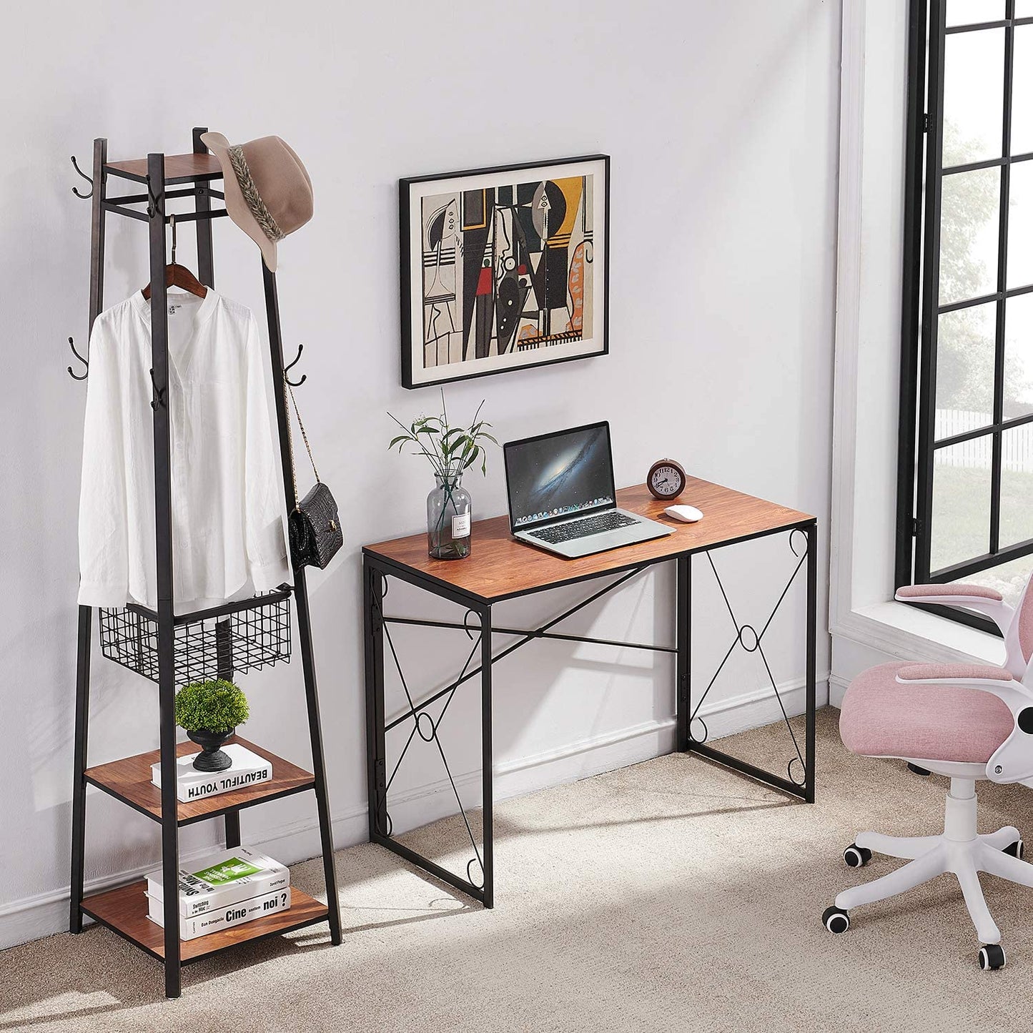 40'' Folding Desk No Assembly Required, Foldable Home Office Computer Table