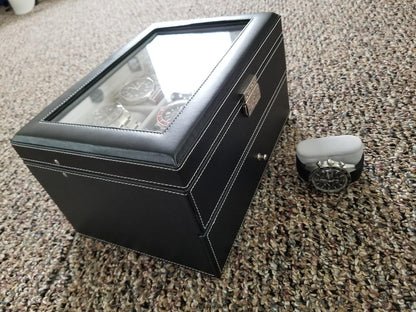 Watch Box 20 Mens Case Glass Top Black and Gray Display Organizer Lockable