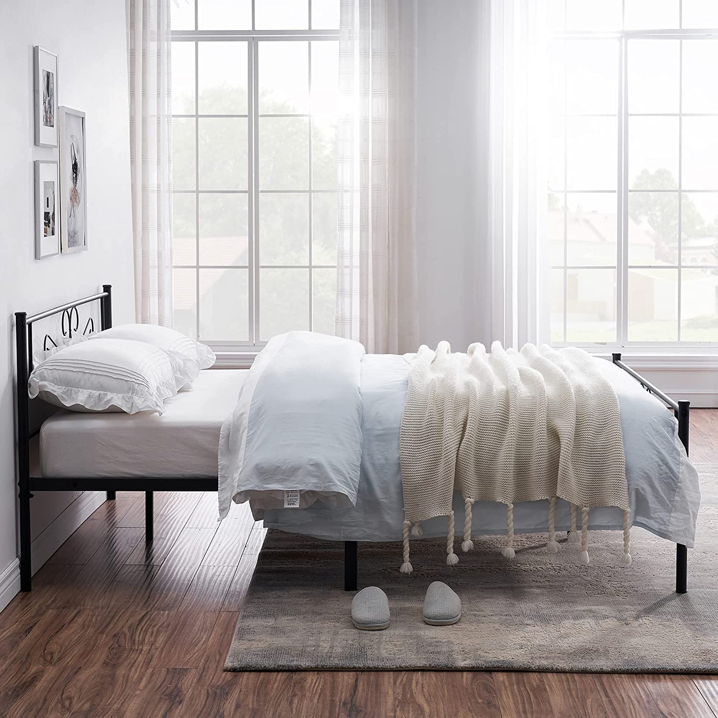 Metal Bed Frame, Mattress Foundation with Headboard & Footboard, Sturdy Steel Slat Support, No Box Spring Needed