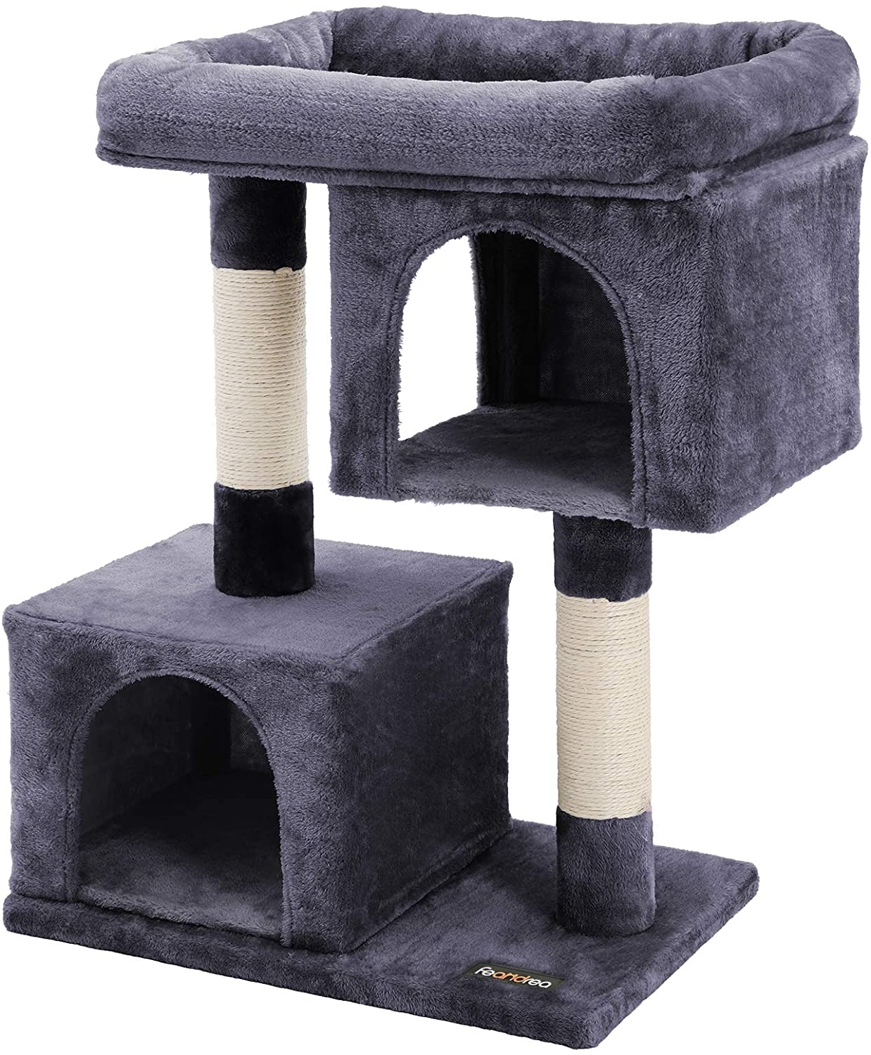 Cat Tree with Sisal-Covered Scratching Posts and 2 Plush Condos Cat Furniture for Kittens Light Gray - HWLEXTRA 