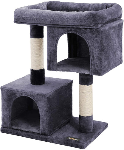 Cat Tree with Sisal-Covered Scratching Posts and 2 Plush Condos Cat Furniture for Kittens Light Gray - HWLEXTRA 