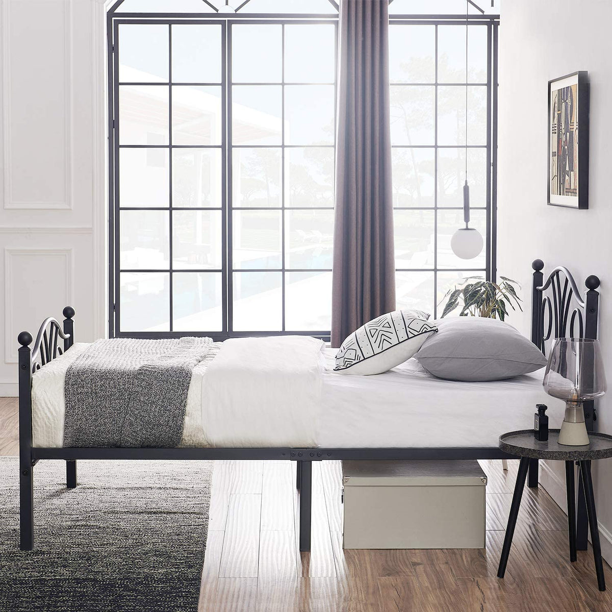 Metal Bed Frame with Headboard and Footboard, Iron Mattress Foundation No Box Spring Needed