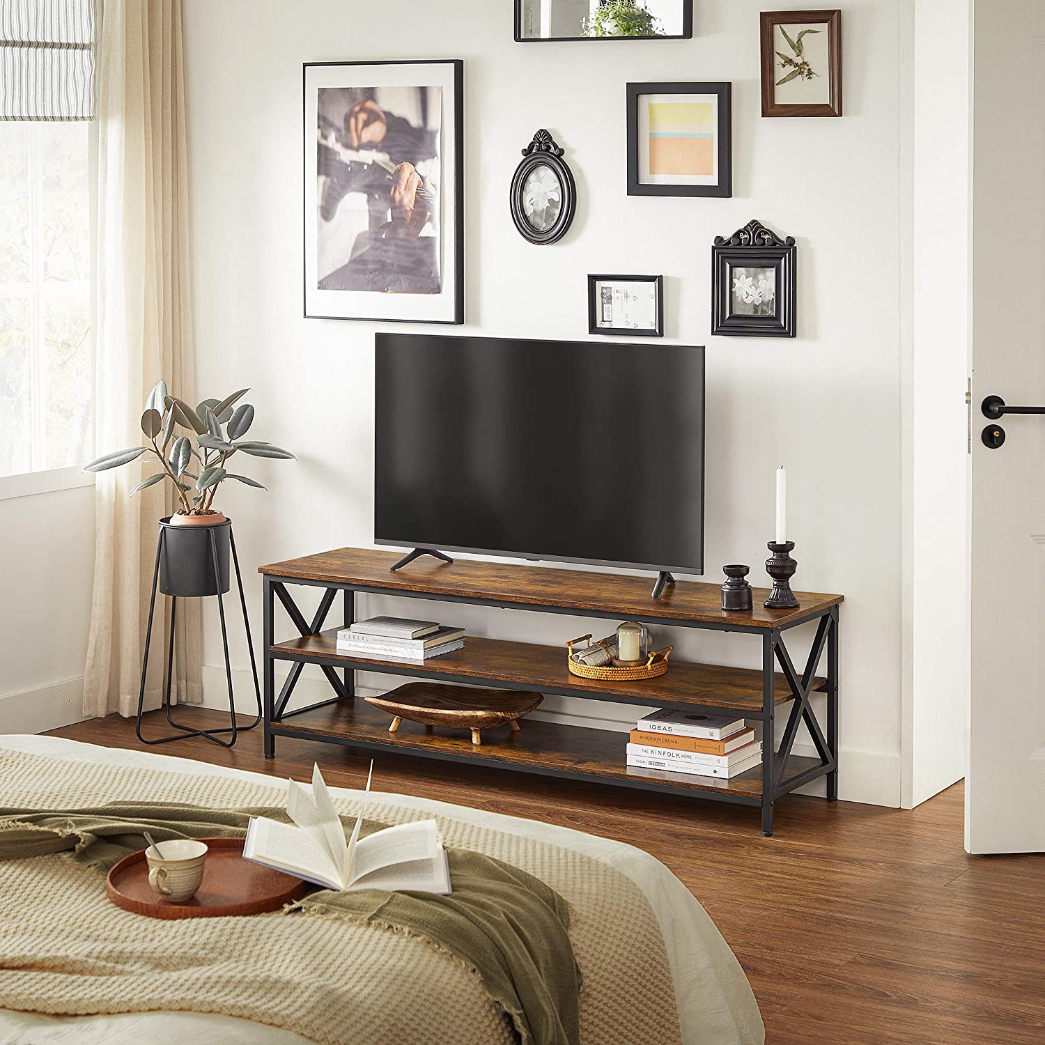 TV Stand, TV Table for up to 65-Inch TVs, Media TV Console with Shelves - HWLEXTRA 