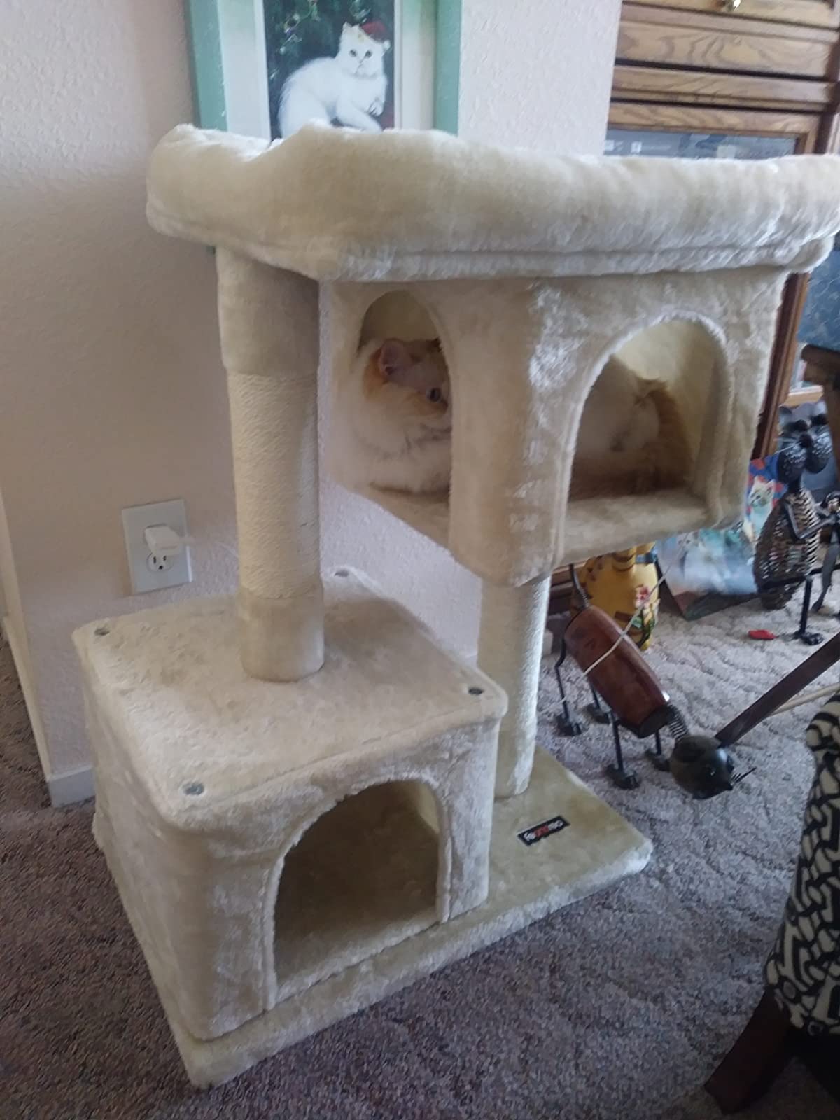 Cat Tree for Large Cats, 2 Cozy Plush Condos and Sisal Posts - HWLEXTRA 
