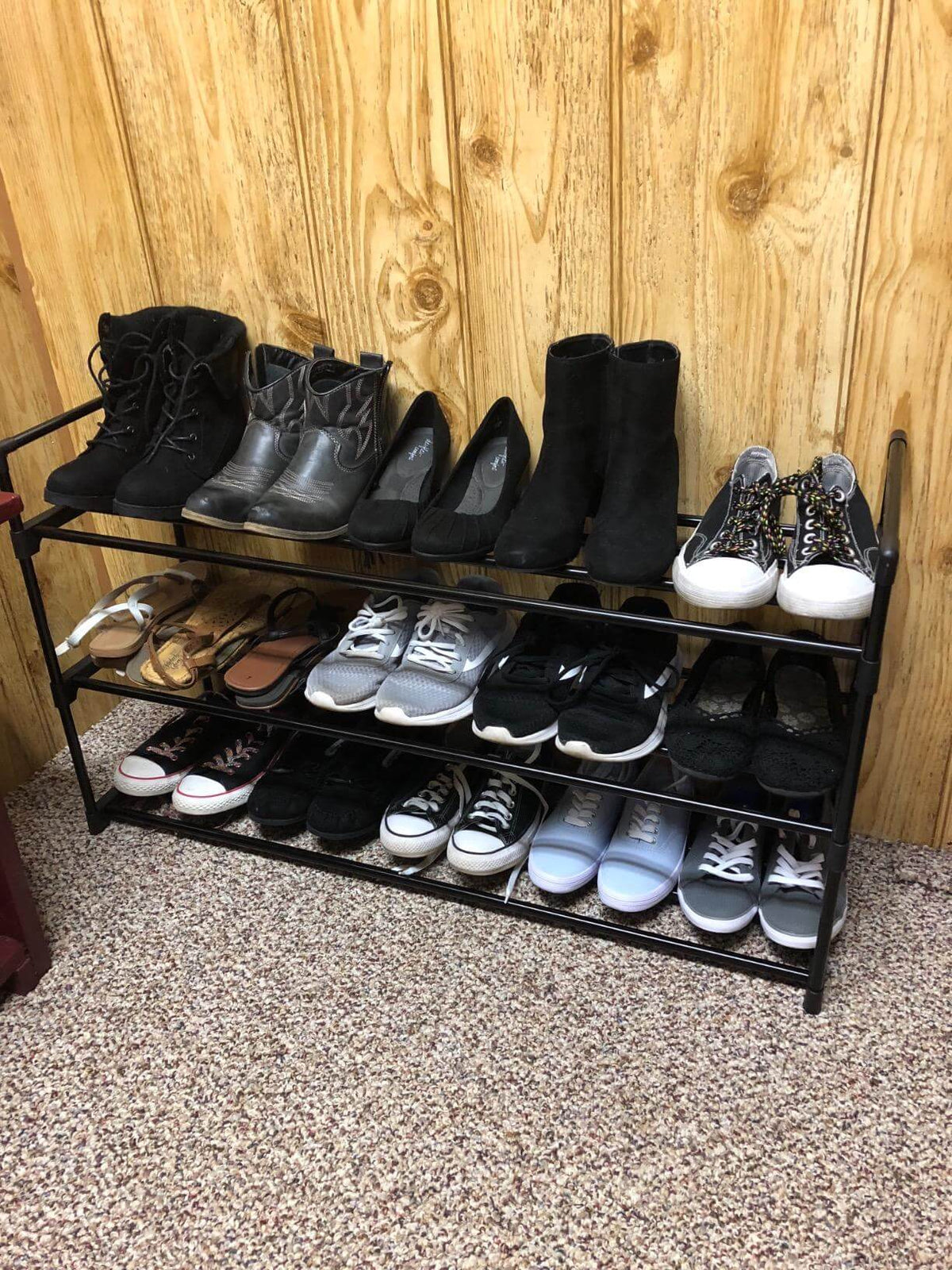 3-Tier Shoe Rack Metal Shoe Tower Shelf Storage Organizer Cabinet Hold up to 15 Pairs Shoes Black - HWLEXTRA