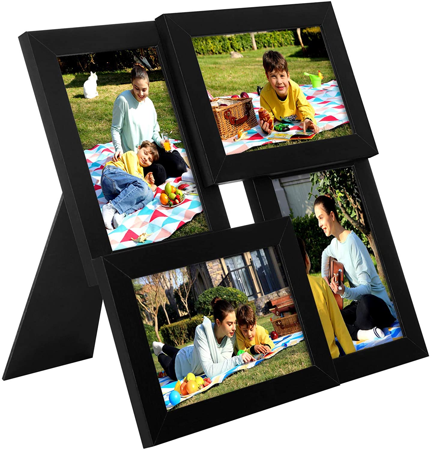 Collage Picture Frames, for four 4 x 6 Inches Photos, Photo Frame with Glass Front, Wood Grain, Wall-Mounted - HWLEXTRA 