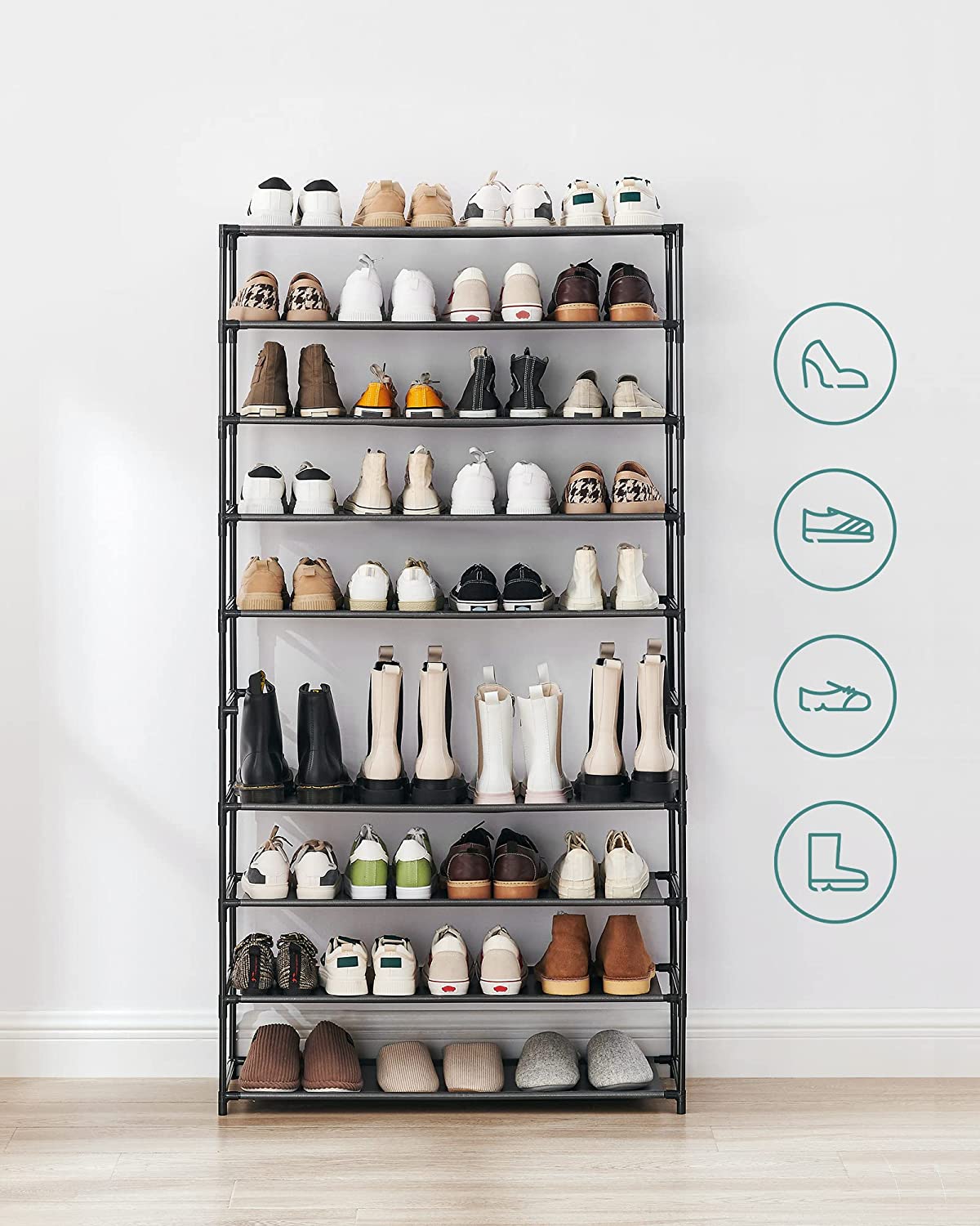Shoe Rack, 10-Tier Shoe Shelf, Shoe Storage Organizer, Metal Frame, Non-Woven Fabric Shelves