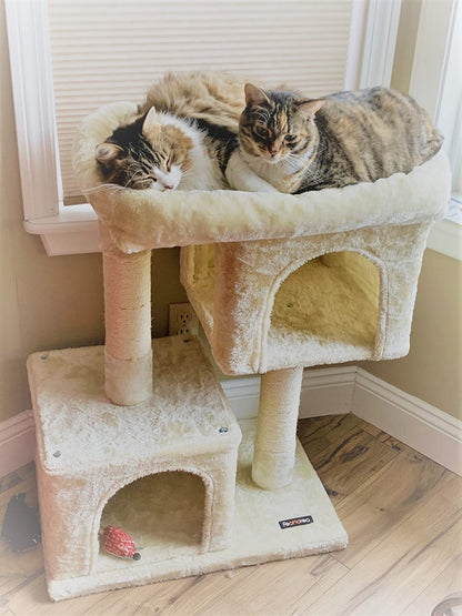 Cat Tree for Large Cats, 2 Cozy Plush Condos and Sisal Posts - HWLEXTRA 
