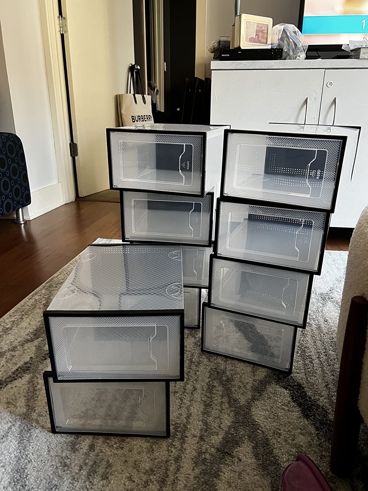 Shoe Boxes, Pack of 18 Clear Plastic Stackable Shoe Organizers, Fit up to US Size 9.5, 9.8 x 13.8 x 7.3 Inches