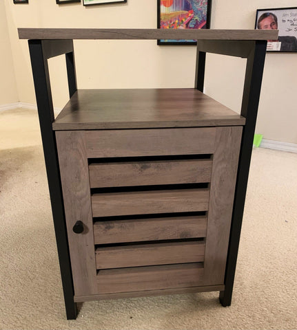 Greige Nightstand End Table with Cabinet & Shelf - HWLEXTRA