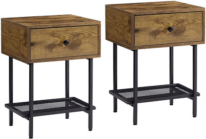 Wood End Table with Drawer, Modern Nightstand with Metal, Set of Two,White
