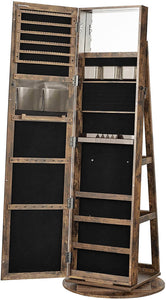 Brown Swivel Jewelry Armoire with Mirror - HWLEXTRA