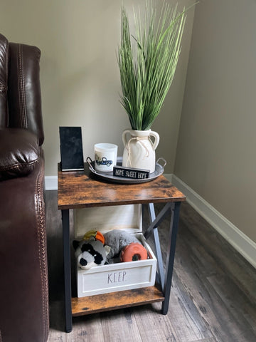 Farmhouse-style Rustic Brown & Black Side Table Nightstand - HWLEXTRA