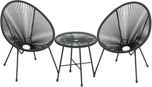 3-Piece Outdoor Seating Acapulco Chair, Modern Patio Furniture Set, Glass Top Table and 2 Chairs - HWLEXTRA 