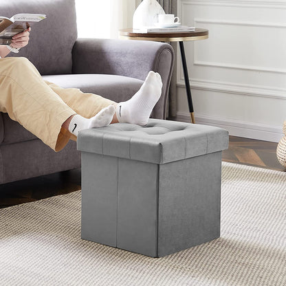 Tufted Velvet Ottoman Stool, Folding Footrest /Bed End/Padded Seat with Removable Lid