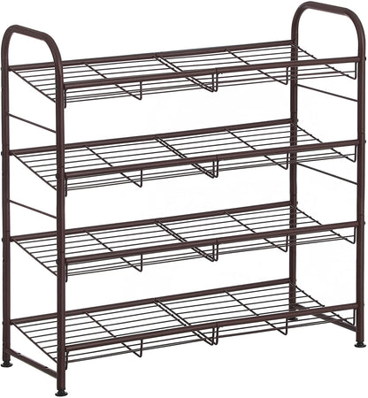 Stackable Shoe Rack, 4-Tier Shoe Rack Storage Organizer, Hold up to 16 Pairs, Steel, 27 x 10.8 x 25.6 Inches - HWLEXTRA 