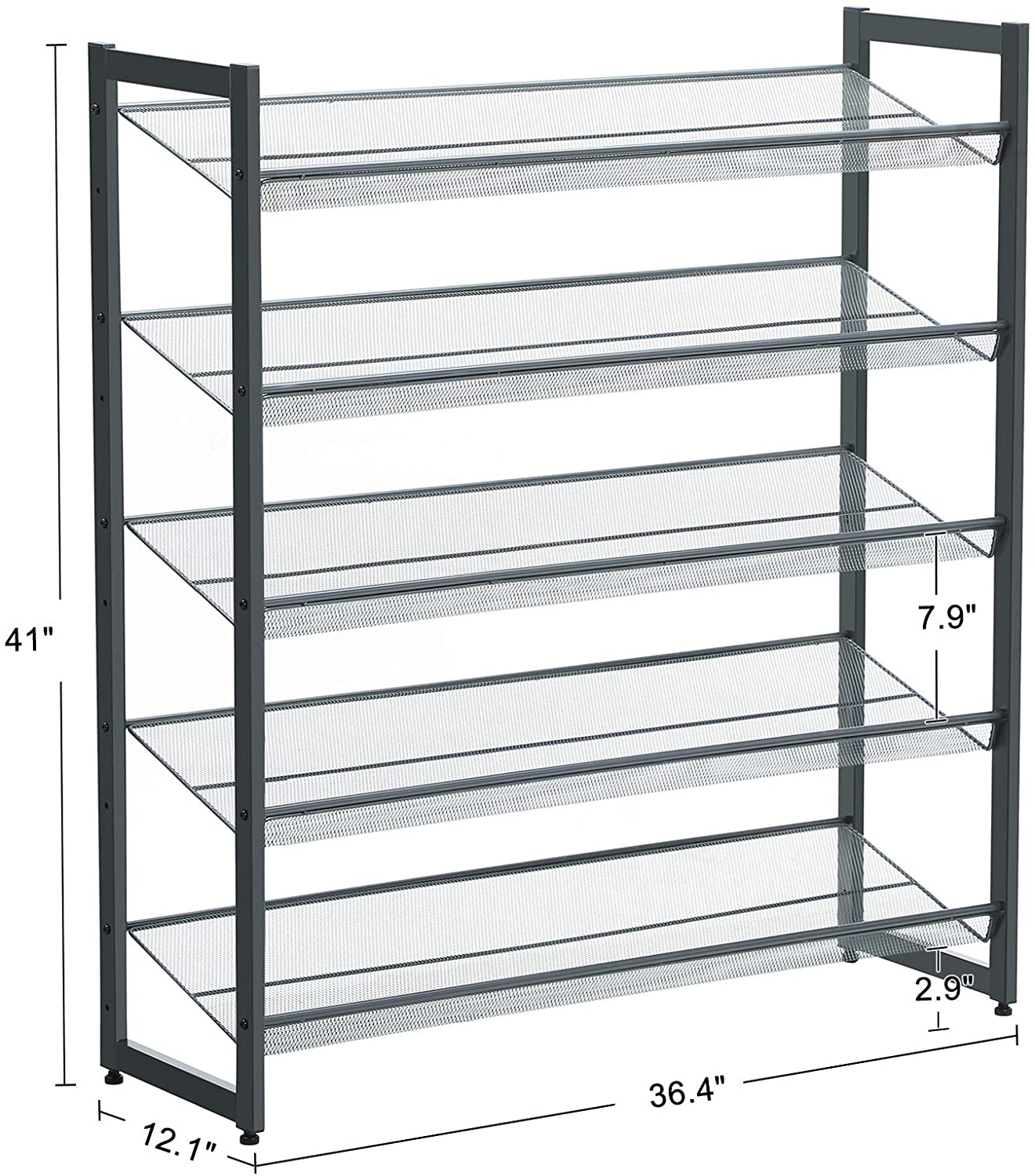 Shoe Rack, 5-Tier Stackable Shoe Storage Shelf, Metal Mesh - HWLEXTRA 